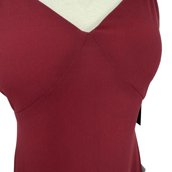 NWT Lulus Ada Lace-Up Maxi Dress Size L Burgundy Babydoll Asymmetric Ruffle Hem - Picture 5 of 16